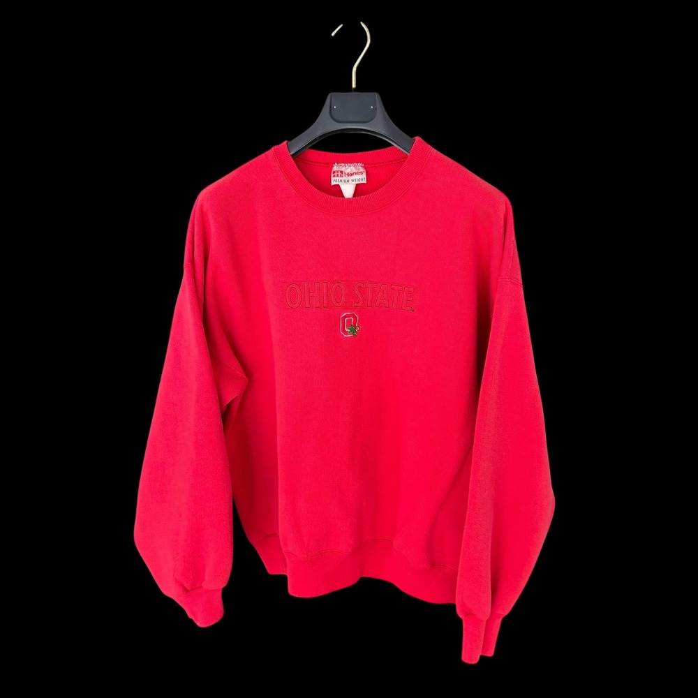 Vintage Hanes Ohio State Buckeyes Sweatshirt Red Embroidered Crewneck Mens L